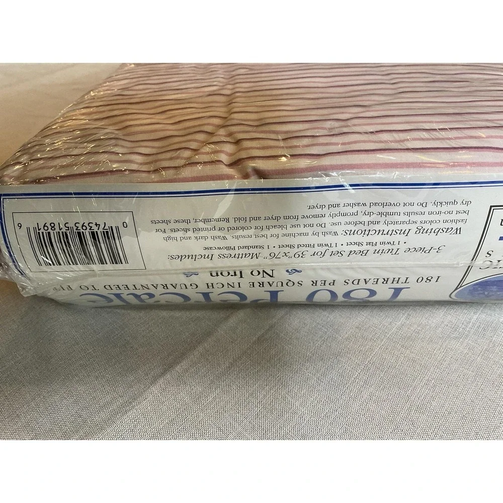 Atlantic Linens Twin Bed Sheet Set 180 Cotton Percale Striped 39 X 76